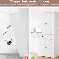 Küchenschrank mit 4 Verstellbaren Einlegeböden & Großer Schublade & 4 Türen Buffetschrank Weiß