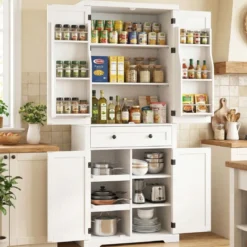 Küchenschrank mit 4 Verstellbaren Einlegeböden & Großer Schublade & 4 Türen Buffetschrank Weiß
