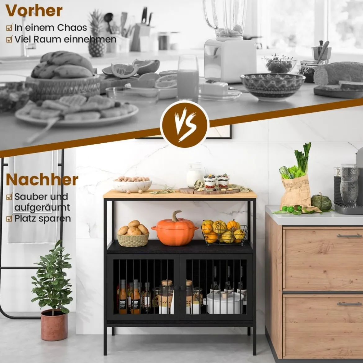 Küchenschrank Moderner Hübsches Küchen-Sideboard 80 x 35 x 90 cm Schwarz