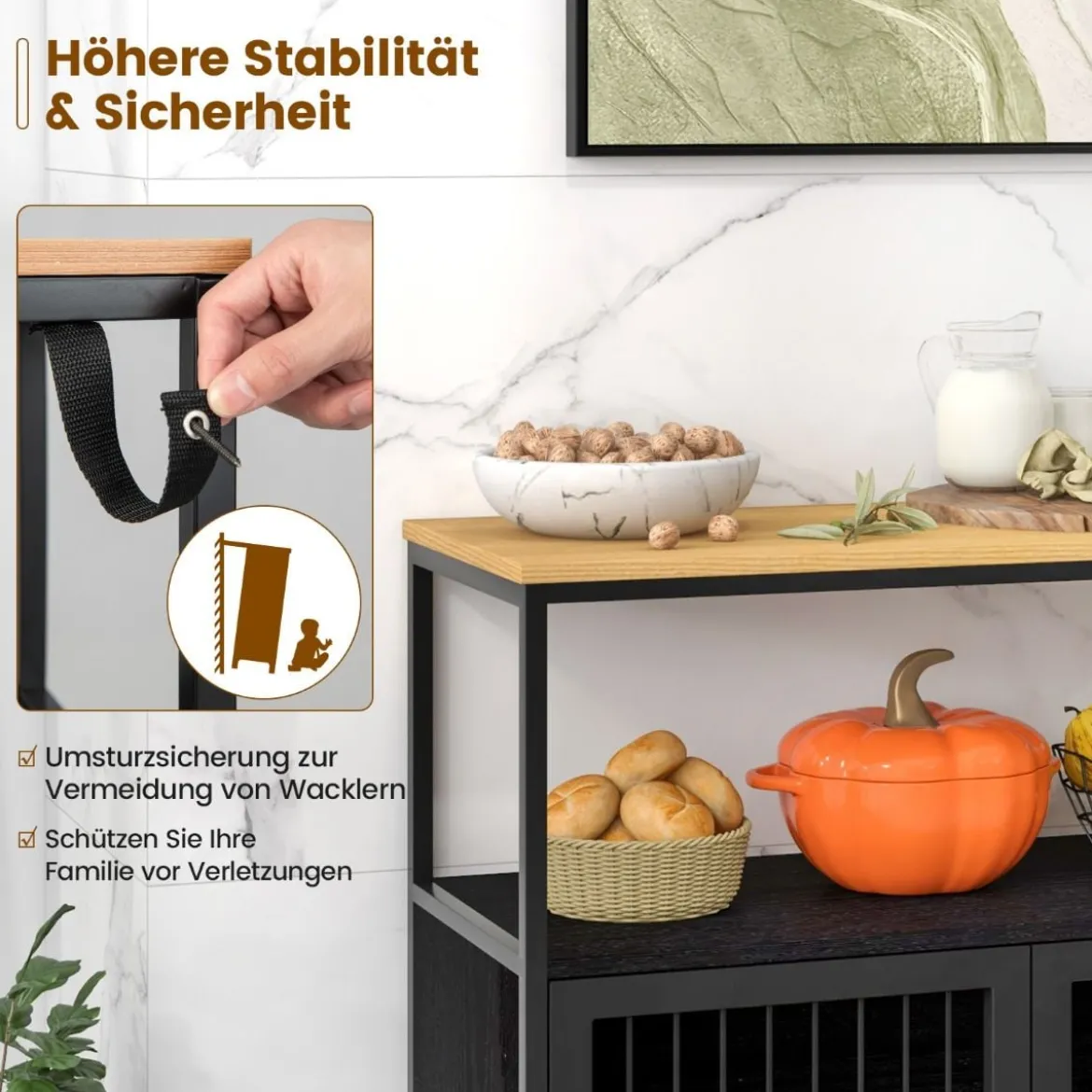 Küchenschrank Moderner Hübsches Küchen-Sideboard 80 x 35 x 90 cm Schwarz