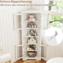 Küchenschrank schmal Eckschrank mit 4 Glastüren und 6 Ablagen 171 cm hoch dreieckiger Buffetschrank Weiß