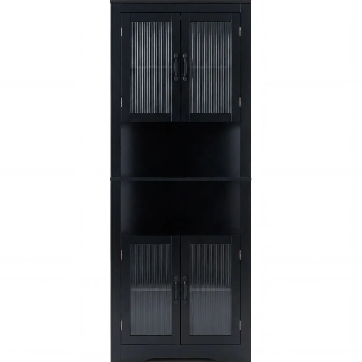 Küchenschrank schmal Eckschrank mit 4 Glastüren und 6 Ablagen 171 cm hoch dreieckiger Buffetschrank Schwarz