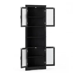 Küchenschrank schmal Eckschrank mit 4 Glastüren und 6 Ablagen 171 cm hoch dreieckiger Buffetschrank Schwarz