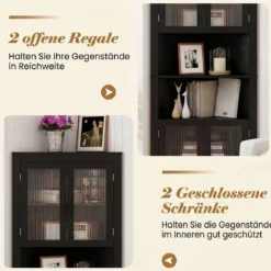 Küchenschrank schmal Eckschrank mit 4 Glastüren und 6 Ablagen 171 cm hoch dreieckiger Buffetschrank Schwarz