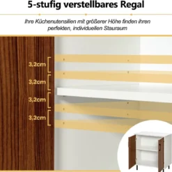 Küchen-Sideboard Buffetschrank aus Holz mit 2 Türen 72 x 40 x 80,5 cm Weiß + Walnuss