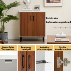 Küchen-Sideboard Buffetschrank aus Holz mit 2 Türen 72 x 40 x 80,5 cm Weiß + Walnuss