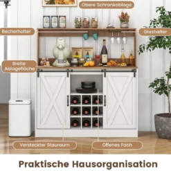 Küchen Sideboard im Farmhaus-Stil mit Ladestation & Weinregal & Glashaltern Weinschrank