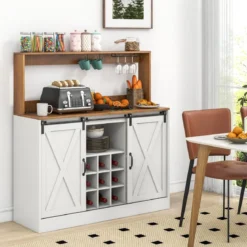 Küchen Sideboard im Farmhaus-Stil mit Ladestation & Weinregal & Glashaltern Weinschrank