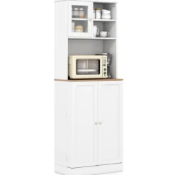 Küchen-Vorratsschrank 170 cm Holzschrank mit Mikrowellenregal 8 Türregale & 5 verstellbare Regale Weiß