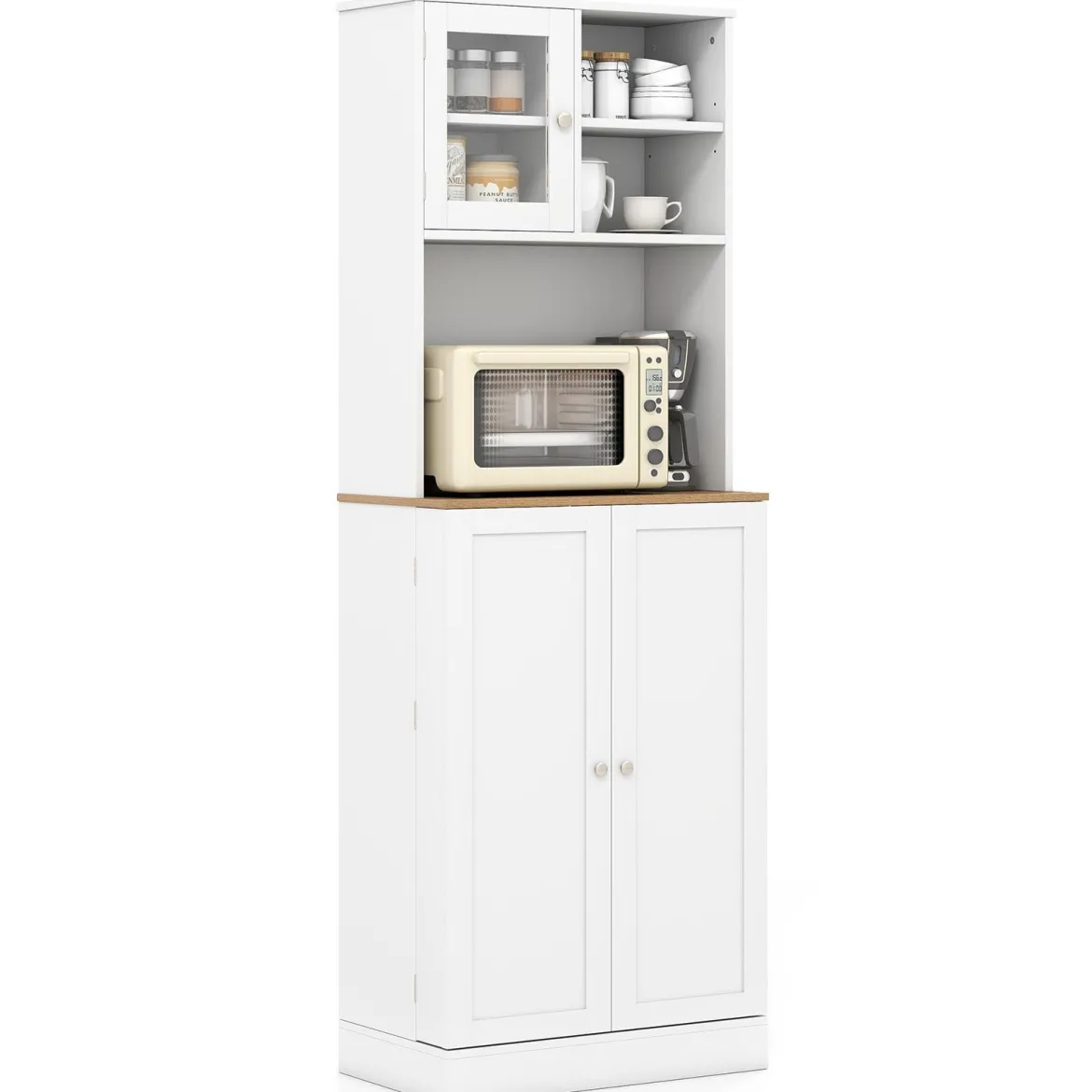 Küchen-Vorratsschrank 170 cm Holzschrank mit Mikrowellenregal 8 Türregale & 5 verstellbare Regale Weiß