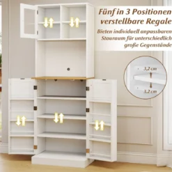 Küchen-Vorratsschrank 170 cm Holzschrank mit Mikrowellenregal 8 Türregale & 5 verstellbare Regale Weiß