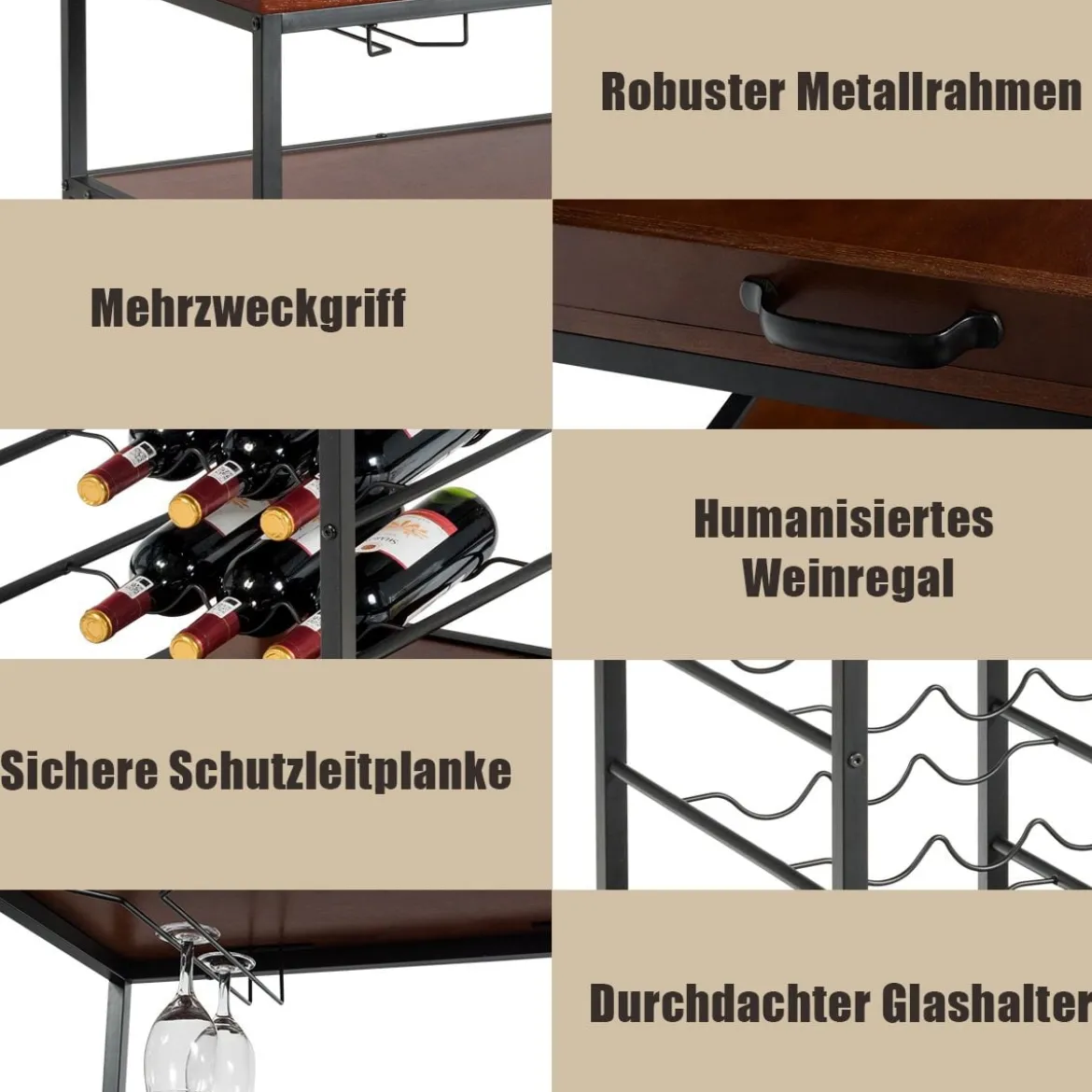 Küchenwagen 3 Ablagen Servierwagen Küchenrollwagen mit Universalrädern Holz Braun 71 x 45 x 93 cm