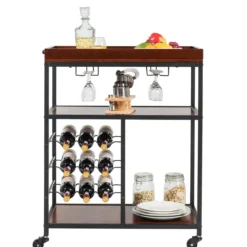 Küchenwagen 3 Ablagen Servierwagen Küchenrollwagen mit Universalrädern Holz Braun 71 x 45 x 93 cm