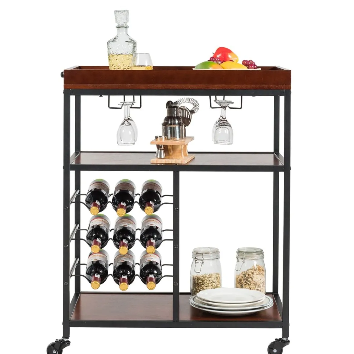 Küchenwagen 3 Ablagen Servierwagen Küchenrollwagen mit Universalrädern Holz Braun 71 x 45 x 93 cm
