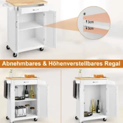 Küchenwagen auf Rollen Bewegliche Kücheninsel 89 x 45 x 96 cm Weiß