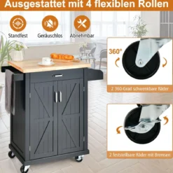 Küchenwagen auf Rollen Bewegliche Kücheninsel 89 x 45 x 96 cm Schwarz