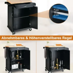 Küchenwagen auf Rollen Bewegliche Kücheninsel 89 x 45 x 96 cm Schwarz