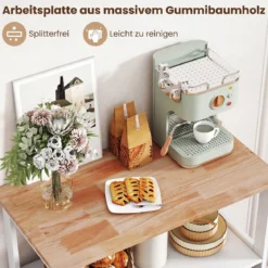 Küchenwagen auf Rollen Kücheninsel mit Offenen Regalen & Weinregal 65 x 37 x 89 cm Weiß