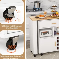 Küchenwagen & Bartisch mit Verstellbarem Regal & Schublade & Weinregal Servierwagen