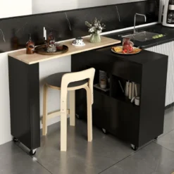 Küchenwagen & Bartisch mit Verstellbarem Regal & Schublade & Weinregal Servierwagen