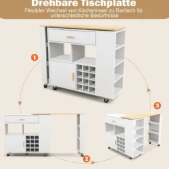 Küchenwagen & Bartisch mit Verstellbarem Regal & Schublade & Weinregal Servierwagen