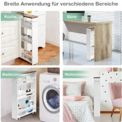 Küchenwagen 3 Etagen Rollwagen Küchenregal auf Rollen mit Schubladen 47,5 x 13 x 80,5 cm Weiß