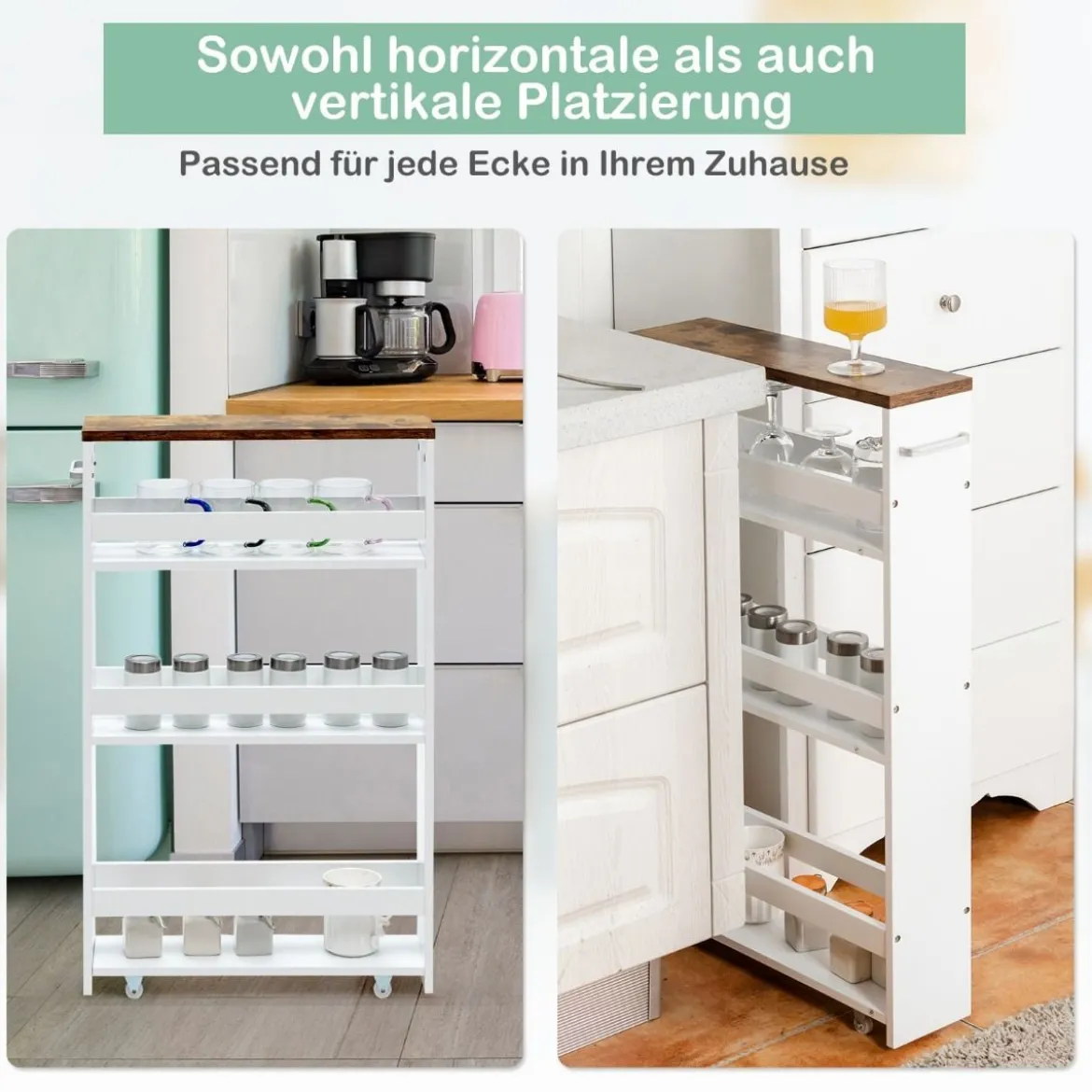 Küchenwagen 3 Etagen Rollwagen Küchenregal auf Rollen mit Schubladen 47,5 x 13 x 80,5 cm Weiß