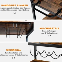 Küchenwagen Küchenwagen auf Rädern Barwagen mit Abnehmbarem Oberen Tablett 56 x 40,5 x 89 cm