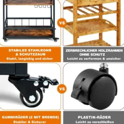 Küchenwagen Küchenwagen auf Rädern Barwagen mit Abnehmbarem Oberen Tablett 56 x 40,5 x 89 cm