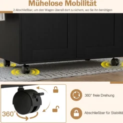 Küchenwagen mit Arbeitsplatte rollbare Kücheninsel mit Schublade & verstellbarem Regal Servierwagen Natur + Schwarz