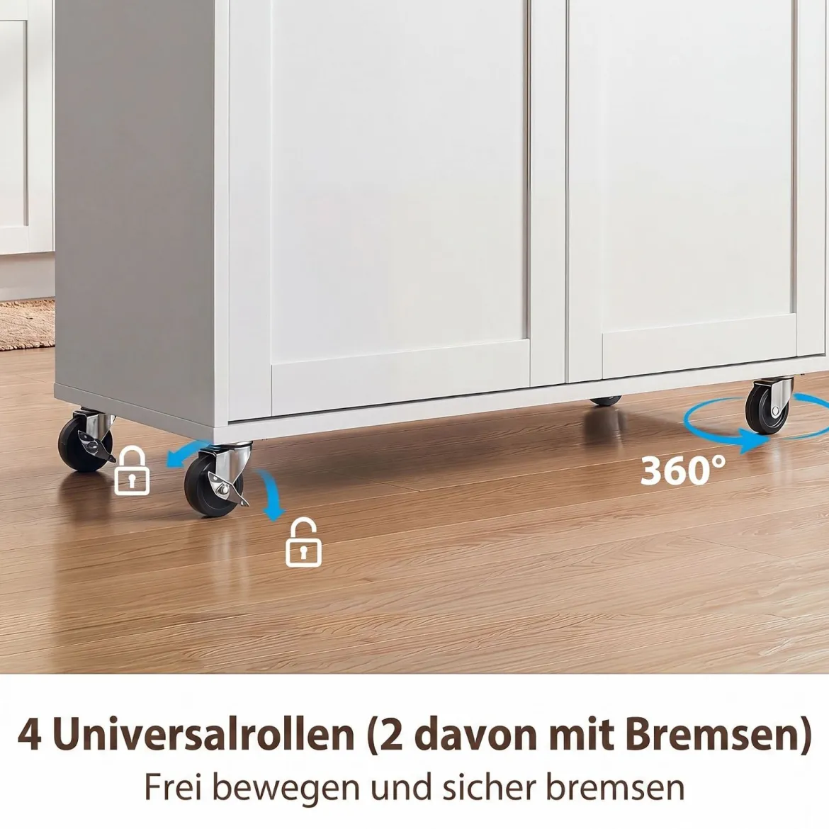 Küchenwagen mit Handtuchhalter Gewürzboard Schublade & Steckdose Kücheninsel Rollbarer Küchenschrank