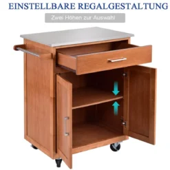 Küchenwagen mit Schublade Kücheninsel mit Handtuchhalter Küchenschrank rollbar Servierwagen aus Holz