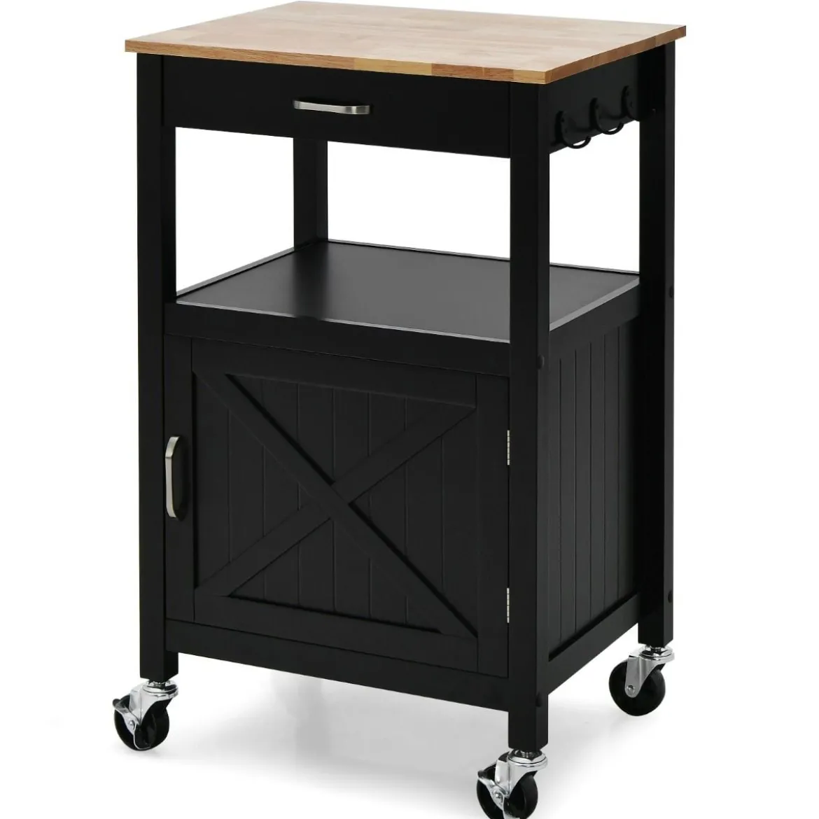 Küchenwagen Rollende Kücheninsel mit Gummiholzplatte 56 x 45 x 91 cm Schwarz