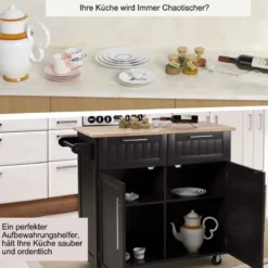 Küchenwagen Rollender Servierwagen mit Schubladen und Schränken 94 x 45,5 x 94,5 cm Kaffee