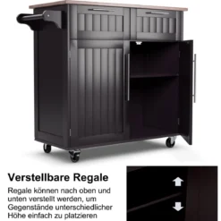 Küchenwagen Rollender Servierwagen mit Schubladen und Schränken 94 x 45,5 x 94,5 cm Kaffee
