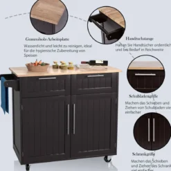 Küchenwagen Rollender Servierwagen mit Schubladen und Schränken 94 x 45,5 x 94,5 cm Kaffee