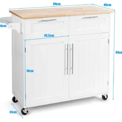 Küchenwagen Rollender Servierwagen mit Schubladen und Schränken 94 x 45,5 x 94,5 cm Weiß