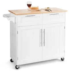 Küchenwagen Rollender Servierwagen mit Schubladen und Schränken 94 x 45,5 x 94,5 cm Weiß