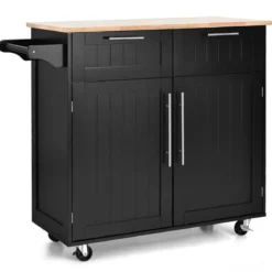 Küchenwagen Rollender Servierwagen mit Schubladen und Schränken 94 x 45,5 x 94,5 cm Schwarz