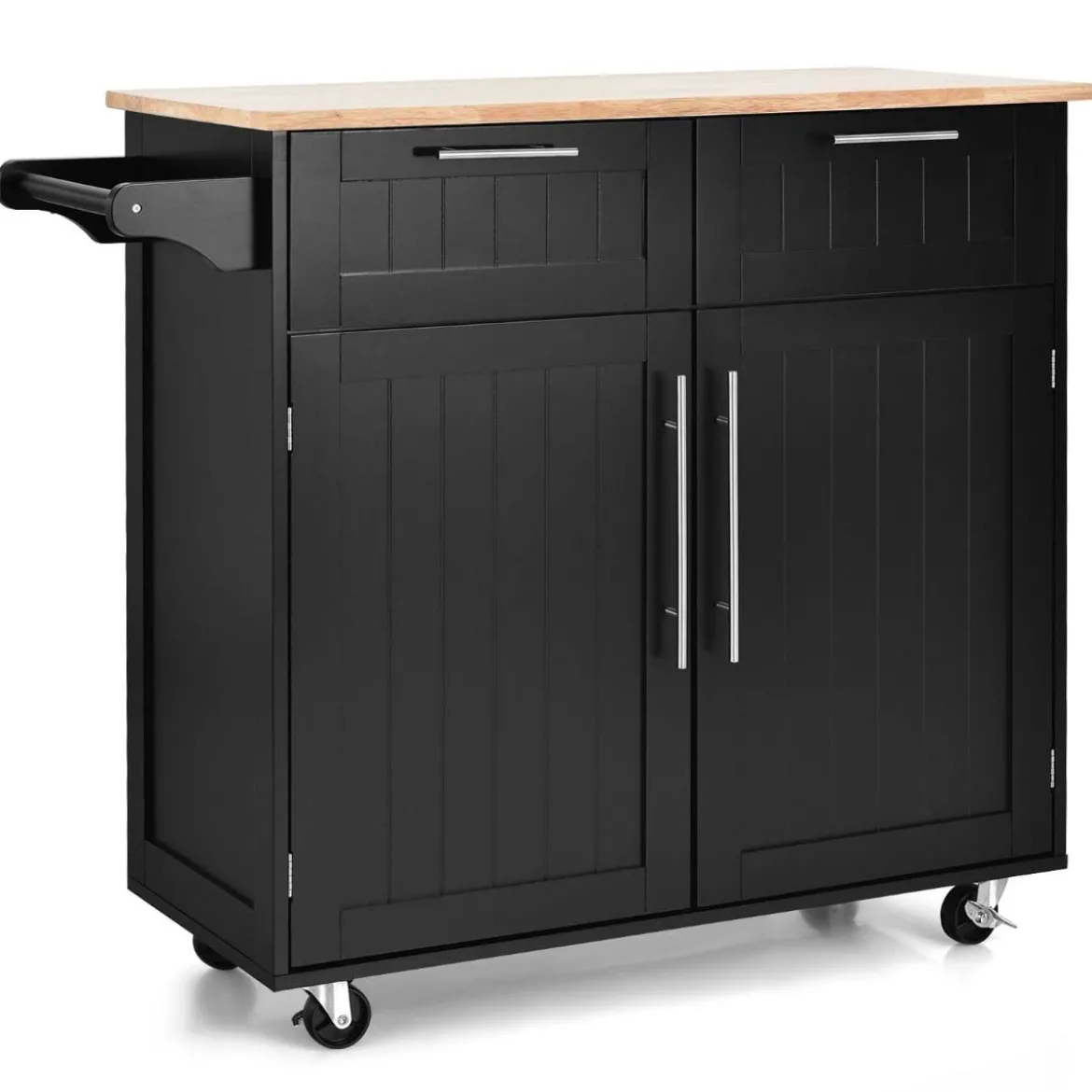 Küchenwagen Rollender Servierwagen mit Schubladen und Schränken 94 x 45,5 x 94,5 cm Schwarz