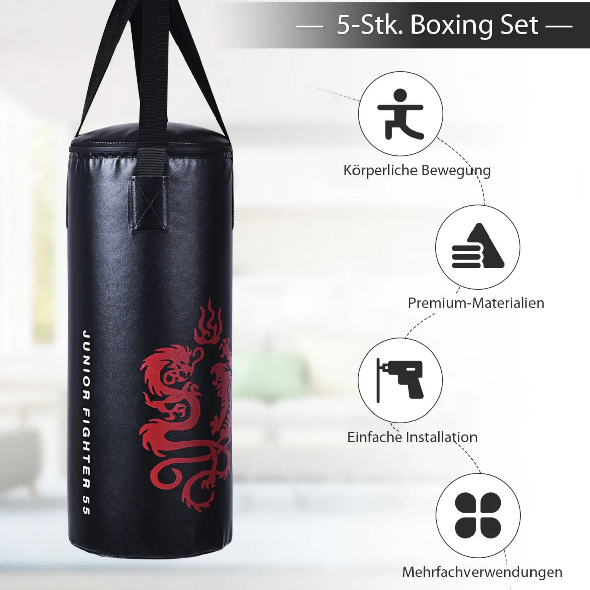 10KG Boxsack-Set mit 8oz Boxhandschuhen Kinder Punchingsack Punching Bag Boxing Bag