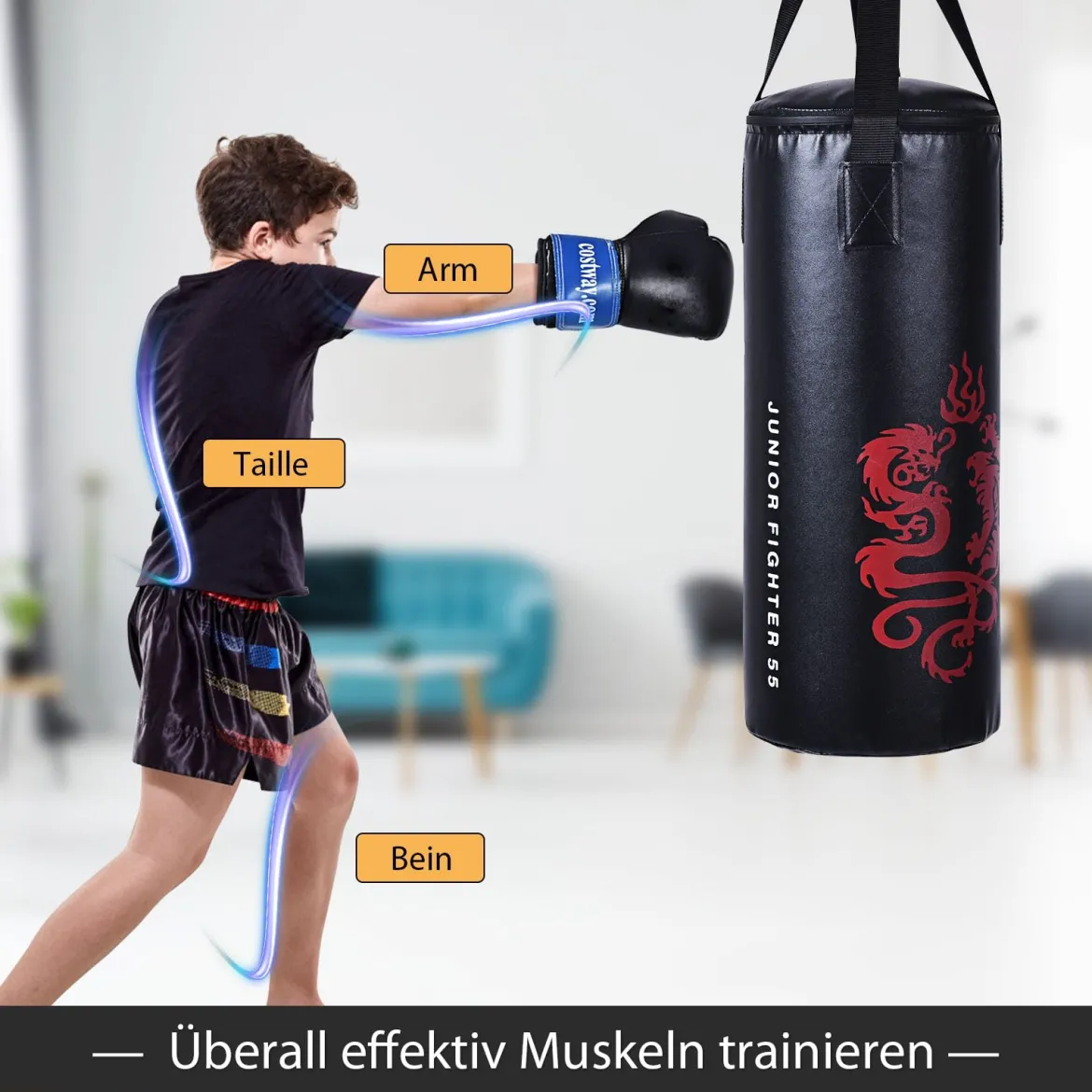 10KG Boxsack-Set mit 8oz Boxhandschuhen Kinder Punchingsack Punching Bag Boxing Bag
