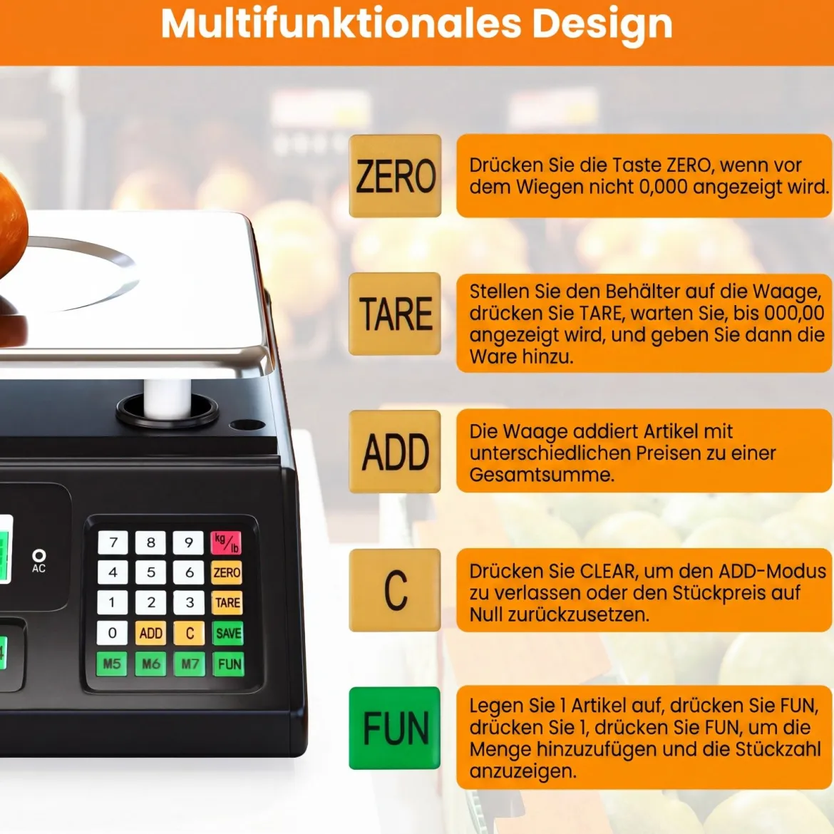 40 kg Digitale Ladenwaage Preisrechnende Lebensmittelwaage aus Edelstahl mit Beidseitigem LCD-Display