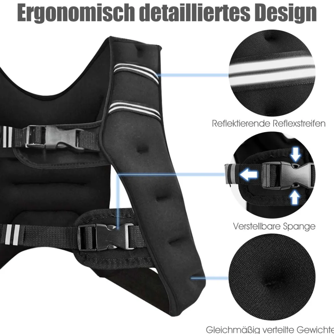 15KG Gewichtsweste Trainingsweste mit Reflexstreifen und verstellbarem Riemen Fitnessweste
