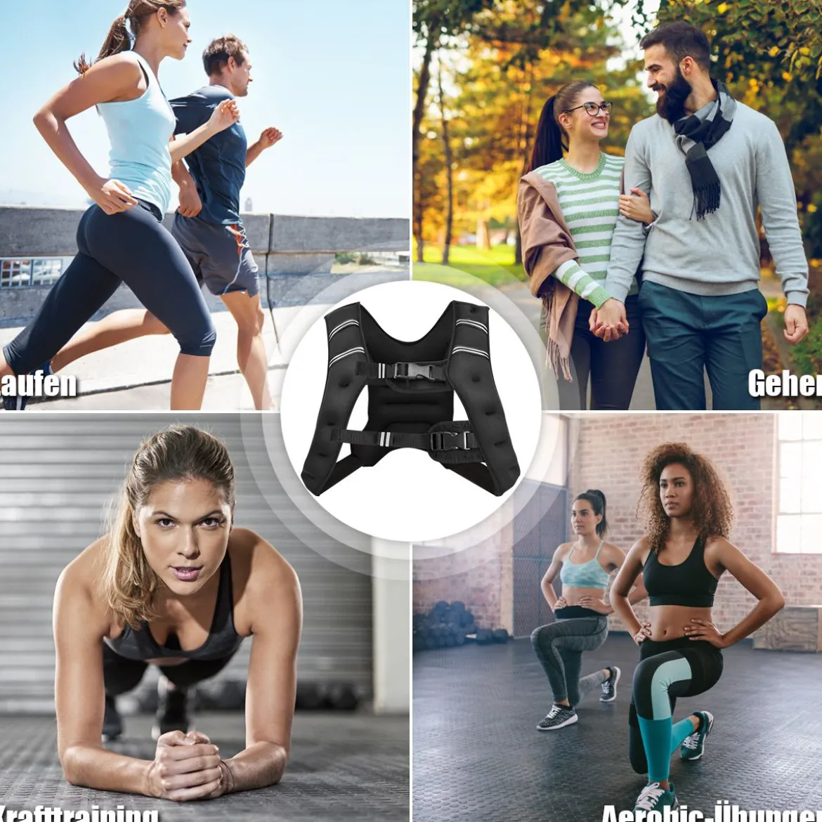 15KG Gewichtsweste Trainingsweste mit Reflexstreifen und verstellbarem Riemen Fitnessweste