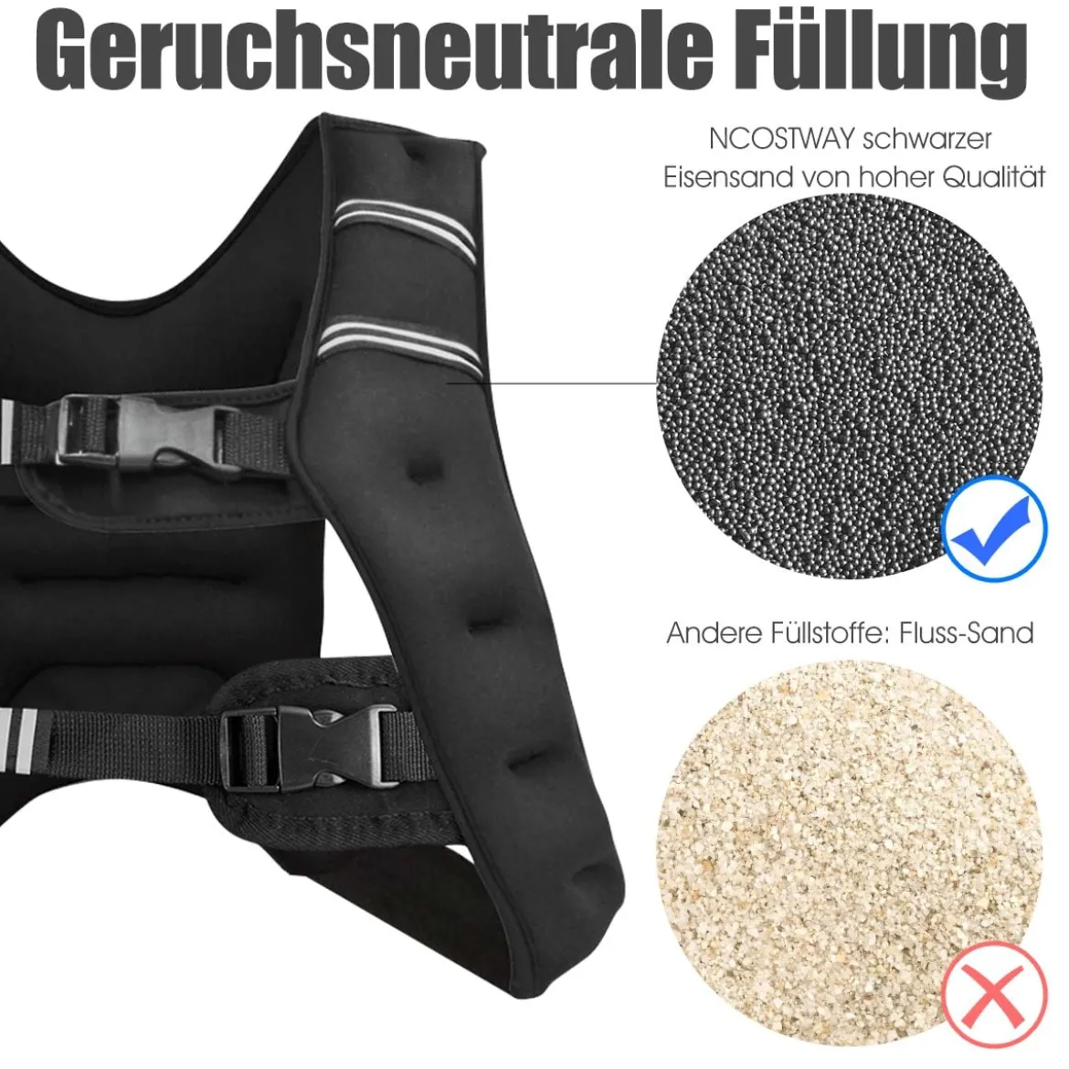 15KG Gewichtsweste Trainingsweste mit Reflexstreifen und verstellbarem Riemen Fitnessweste