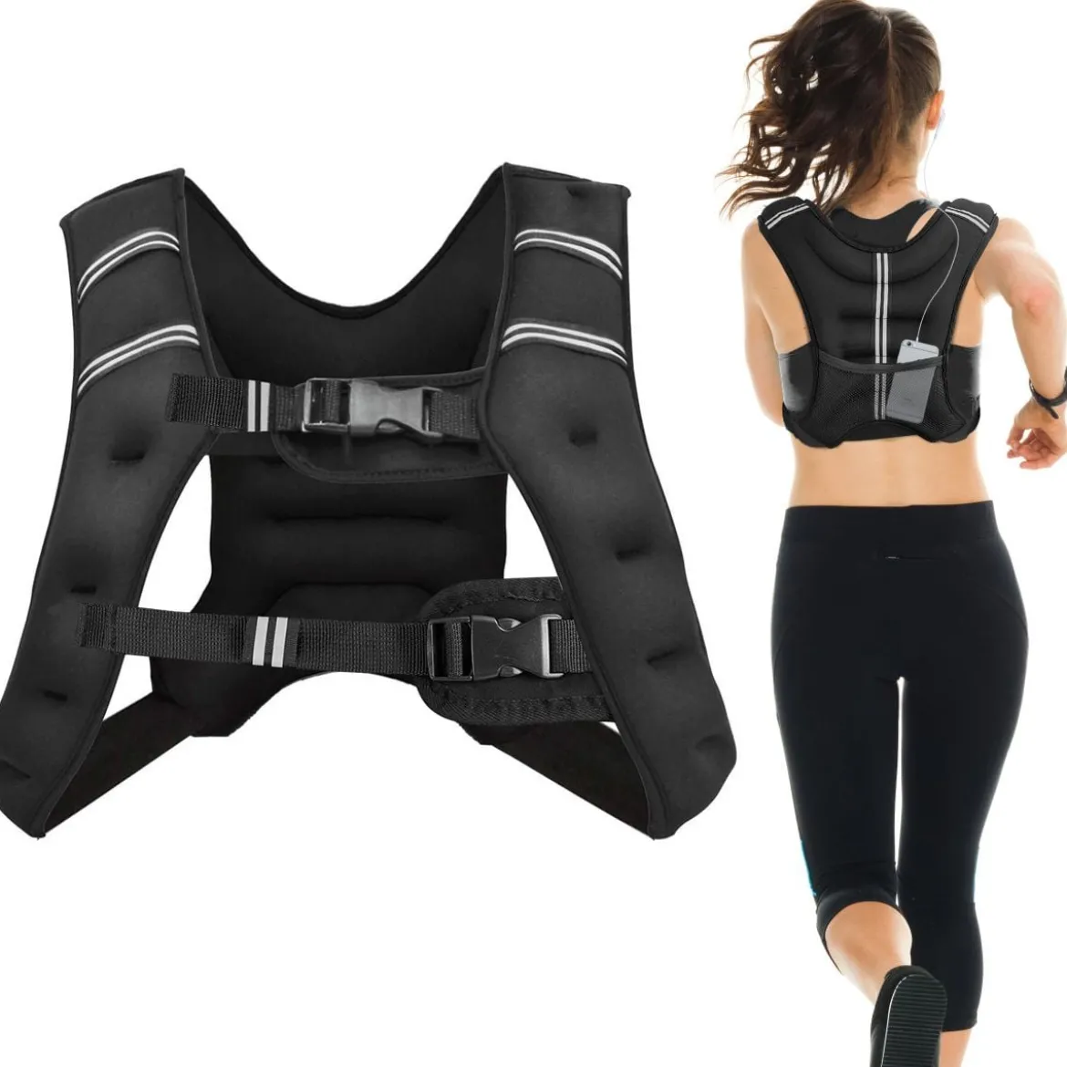 15KG Gewichtsweste Trainingsweste mit Reflexstreifen und verstellbarem Riemen Fitnessweste