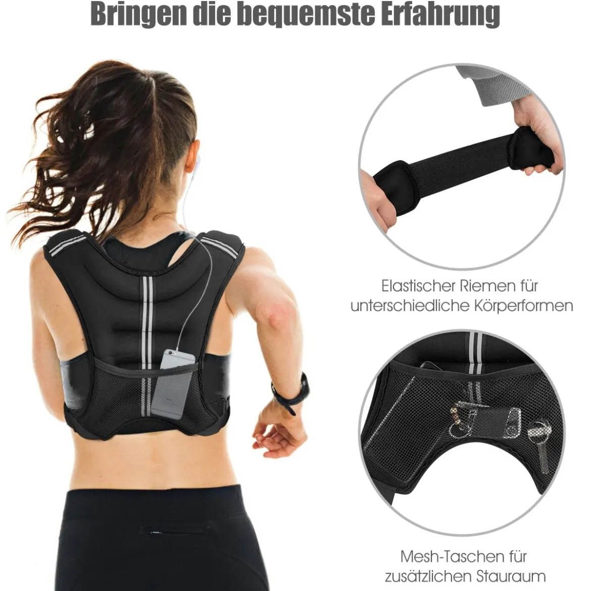 15KG Gewichtsweste Trainingsweste mit Reflexstreifen und verstellbarem Riemen Fitnessweste