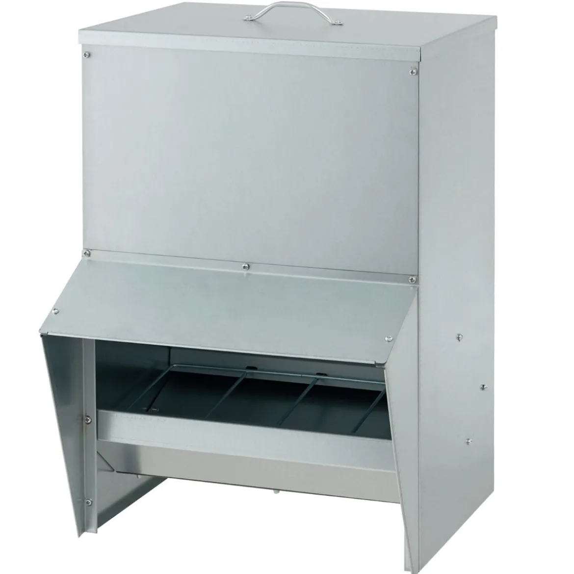 22 kg Kapazität verzinkter Hühnerfütterer Wandmontierter automatischer Geflügelfutterspender mit Deckel
