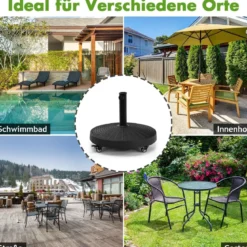 23 kg Sonnenschirmständer mit Rollen Φ52 cm Marktschirmständer Rund Schwarz